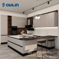 Modern wood grain and lacquer combination kitchen cabinet
